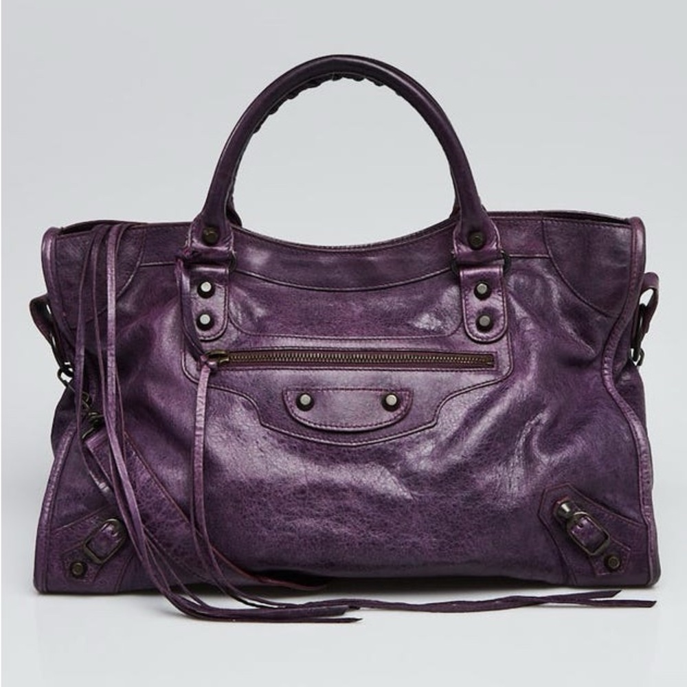 Balenciaga original Purple Lambskin Leather Motorcycle City Bag
